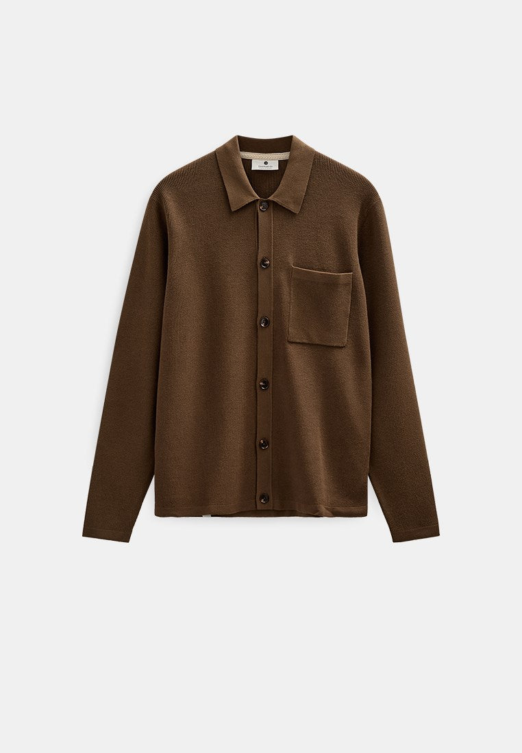 AKSVEND NEEDLE RIB KNIT CARDIGAN - Teak