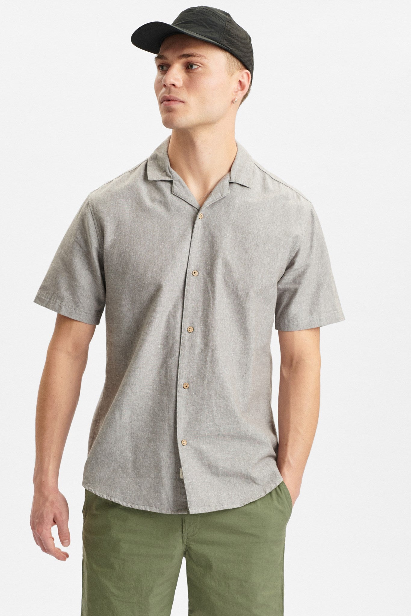 AKLEO COT/LINEN SS SHIRT - LATTÉ