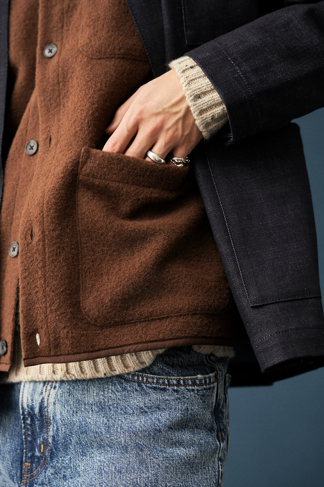 AKSIGURD BOILED WOOL OVERSHIRT - Carafe