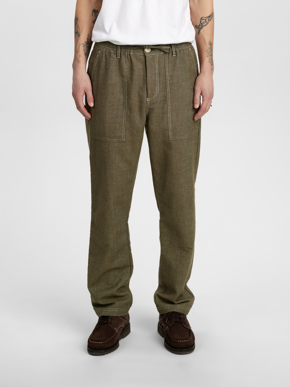 AKJAN TWILL CONTRAST PANTS - Deep Lichen Green