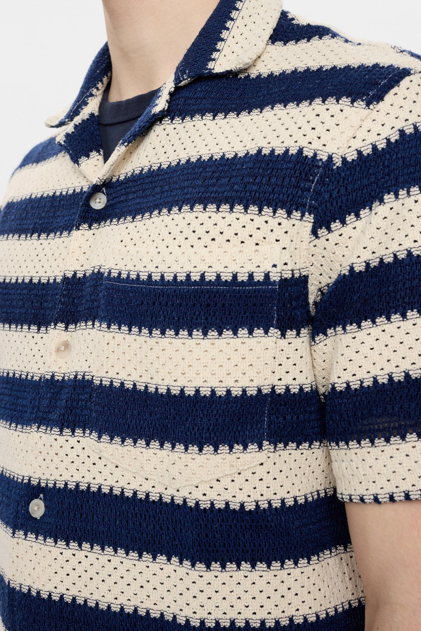 AKLEANDER STRIPE LACE SS SHIRT - Teak