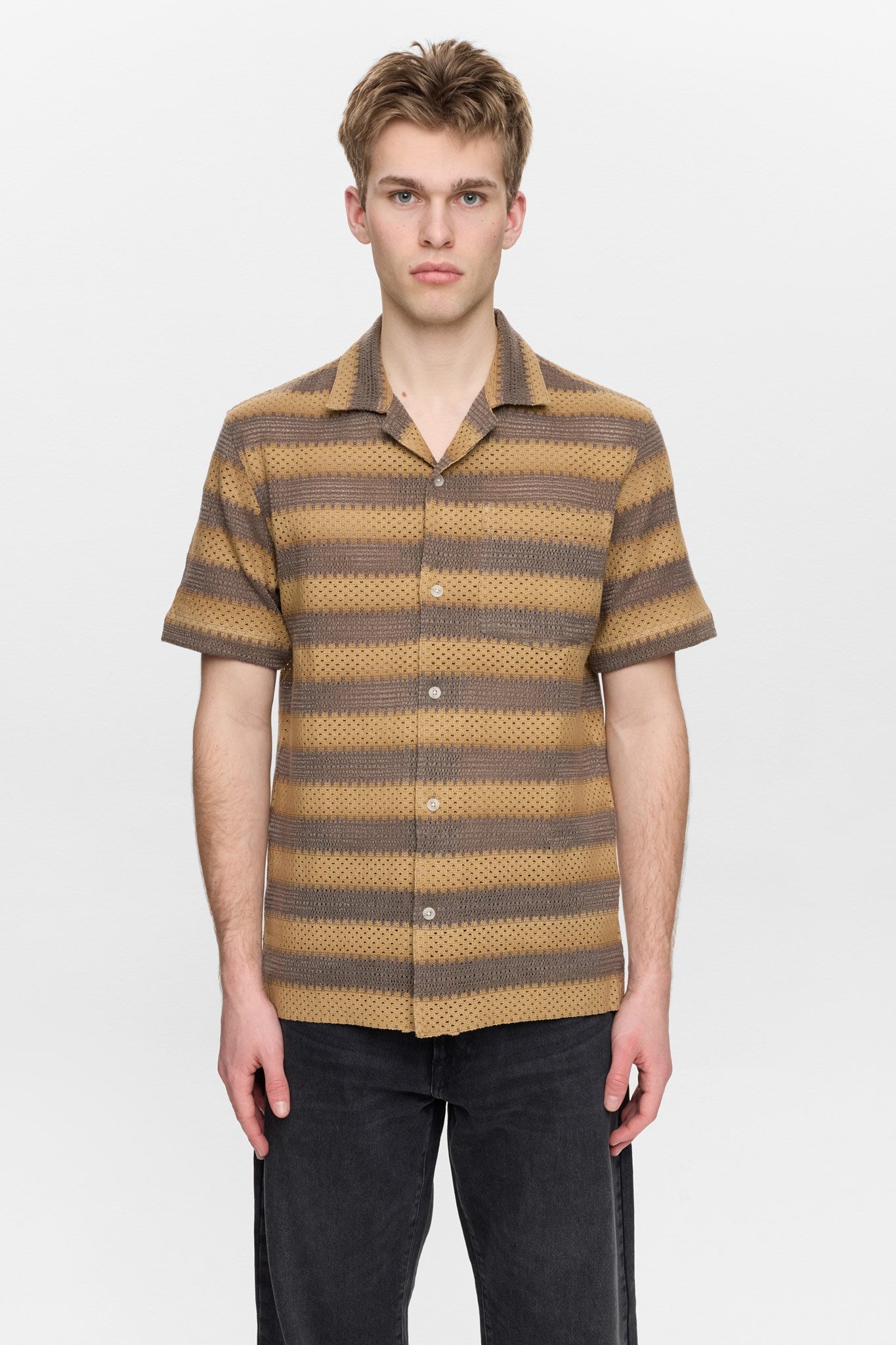 AKLEANDER STRIPE LACE SS SHIRT - Teak