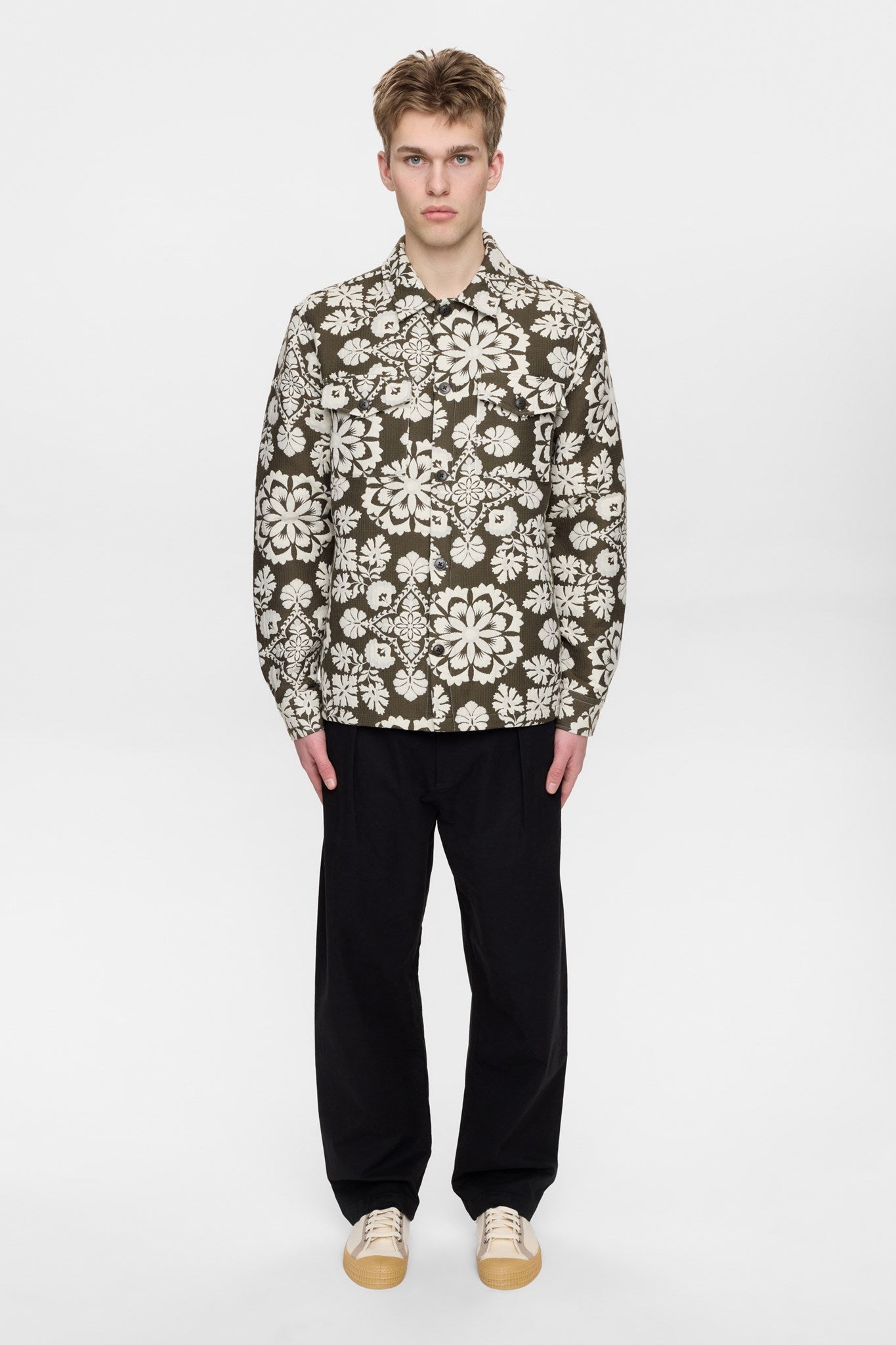 AKOSCAR FLOWER JACQ OVERSHIRT - Forest night