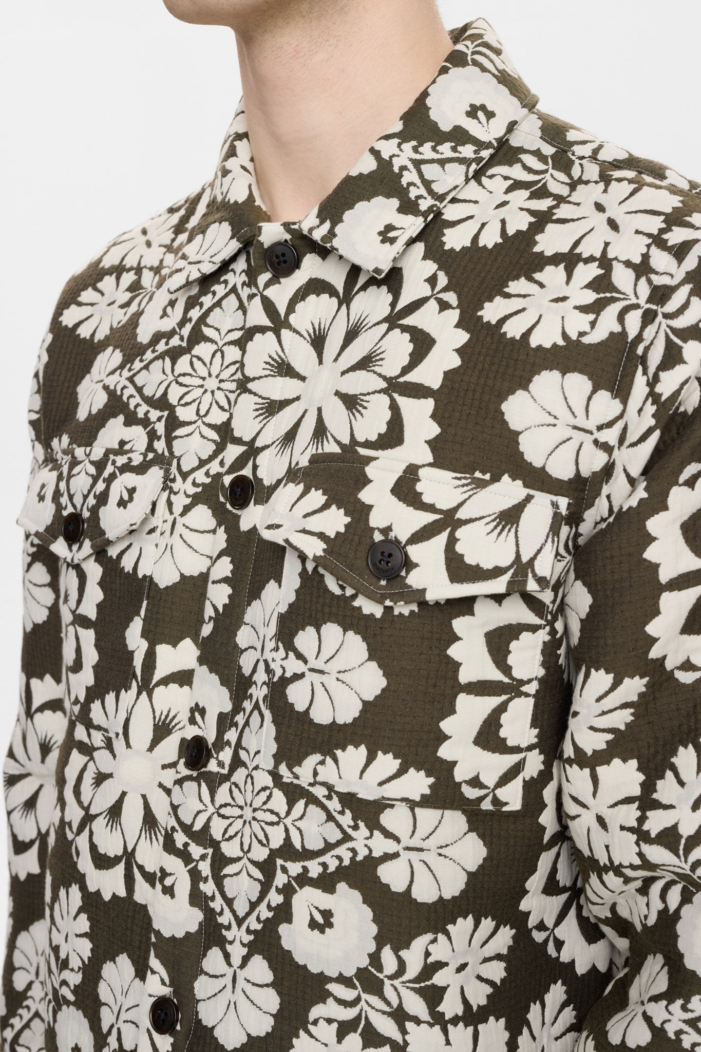 AKOSCAR FLOWER JACQ OVERSHIRT - Forest night