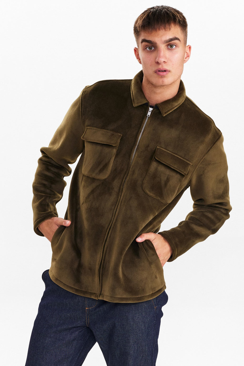 AKSØREN VELVET OVERSHIRT - Dark Olive